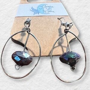 Gold Tone Hoop Earrings with Multifaceted Acrylic Black Bead